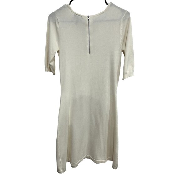 Allison Brittney White Short Sleeve Knit Dress Rhinestone Pearl Embellished Neck - Picture 2 of 8